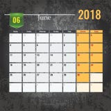 Haga calendarios la plantilla para el del 2018 el mes de junio con el fondo abstracto del grunge ilustración del vector Haga calendarios la plantilla para el del 2018 el mes de junio con el fondo abstracto del grunge ilustración del vector