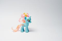 Hai, Ukraine - August 10, 2017: colorful toy pony from the famous cartoon My Little Pony on the white background. royalty free stock photo Hai, Ukraine - August 10, 2017: colorful toy pony from the famous cartoon My Little Pony on the white background. royalty free stock photo