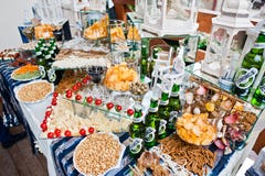 Hai, Ukraine - July 10, 2018: Catered table full of different sn