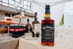 Hai, Ukraine - October 25, 2016: Large bottle of Jack Daniels whiskey on the buffet table