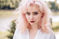 Hair loss and care. girl with fashion makeup. Makeup cosmetics and skincare. Beauty salon and hairdresser. Fashion royalty free stock photos Hair loss and care. girl with fashion makeup. Makeup cosmetics and skincare. Beauty salon and hairdresser. Fashion royalty free stock photos