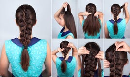 Hair tutorial. Braid hairstyle tutorial royalty free stock images Hair tutorial. Braid hairstyle tutorial royalty free stock images