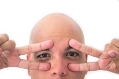 Half face of bald man in white background. stock image Half face of bald man in white background. stock image