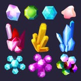 Halfedelstenenbeeldverhaal De kristallen schommelen stenen en kwarts violetkleurige vector grote geïsoleerde reeks vector illustratie Halfedelstenenbeeldverhaal De kristallen schommelen stenen en kwarts violetkleurige vector grote geïsoleerde reeks vector illustratie