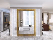 Hall d'entrée luxueux d'art déco avec un grand miroir de concepteur Photographie stock libre de droits Hall d'entrée luxueux d'art déco avec un grand miroir de concepteur Photographie stock libre de droits