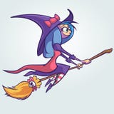 Halloween cute witch flying on her broom. Vector cartoon illustration. Royalty Free Stock Photography Halloween cute witch flying on her broom. Vector cartoon illustration. Royalty Free Stock Photography
