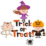 Halloween-embleemontwerp en leuke beeldverhaalkinderen royalty-vrije illustratie Halloween-embleemontwerp en leuke beeldverhaalkinderen royalty-vrije illustratie