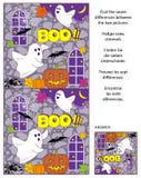Halloween find the differences picture puzzle with two little ghosts Royalty Free Stock Image Halloween find the differences picture puzzle with two little ghosts Royalty Free Stock Image