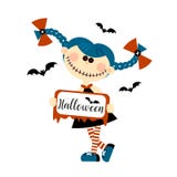 Halloween monster doll.The eyes are buttons. Inscription. Invitation holiday card. Flat style. Vector. stock illustration Halloween monster doll.The eyes are buttons. Inscription. Invitation holiday card. Flat style. Vector. stock illustration