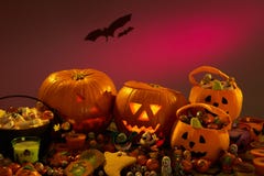 Halloween party decorations with pumpkins