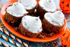 Halloween party food - ghost brownies stock images Halloween party food - ghost brownies stock images