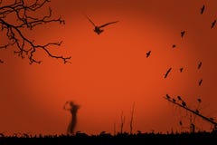 Halloween partyjna kreatywnie ilustracja z czarną sylwetką żywy trup na pomarańczowym tle kosmos kopii Gotyka styl ilustracja wektor Halloween partyjna kreatywnie ilustracja z czarną sylwetką żywy trup na pomarańczowym tle kosmos kopii Gotyka styl ilustracja wektor