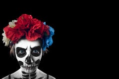 Halloween. Portrait of young beautiful girl with make-up skeleton on her face royalty free stock photo Halloween. Portrait of young beautiful girl with make-up skeleton on her face royalty free stock photo