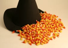 Halloween Scene With Witch S Hat, Candy Corn Royalty Free Stock Photography