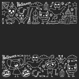Halloween themed doodle set. Traditional and popular symbols - carved pumpkin, party costumes, witches, ghosts, monsters vector illustration Halloween themed doodle set. Traditional and popular symbols - carved pumpkin, party costumes, witches, ghosts, monsters vector illustration