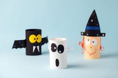 Halloween Toy Collection Ghost, Bat, Witch On Blue For Halloween Concept Background. Paper Crafts, DIY. Handcraft Creative Idea Royalty Free Stock Photos Halloween Toy Collection Ghost, Bat, Witch On Blue For Halloween Concept Background. Paper Crafts, DIY. Handcraft Creative Idea Royalty Free Stock Photos