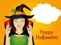 Halloween Una giovane donna in un cappello ed in un vestito della strega attraversati illustrazione vettoriale Halloween Una giovane donna in un cappello ed in un vestito della strega attraversati illustrazione vettoriale