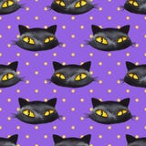 Halloween watercolor seamless pattern 4. Black cat Stock Photo Halloween watercolor seamless pattern 4. Black cat Stock Photo