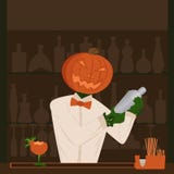 Halloweenowy dyniowy wakacje za prętowym barmanem robi cockta ilustracji Halloweenowy dyniowy wakacje za prętowym barmanem robi cockta ilustracji