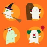 Halloweenowy kostiumowy ilustracyjny ustawiający z ślicznymi małymi duchami royalty ilustracja Halloweenowy kostiumowy ilustracyjny ustawiający z ślicznymi małymi duchami royalty ilustracja