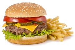 Hamburger en frieten royalty-vrije stock fotografie Hamburger en frieten royalty-vrije stock fotografie