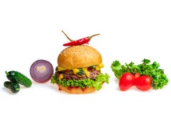 hamburger et ingrédients photographie stock libre de droits hamburger et ingrédients photographie stock libre de droits