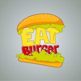 Hamburger, fast food sign, icon or logo template. Burger symbol. Calligraphy font eat burger royalty free illustration Hamburger, fast food sign, icon or logo template. Burger symbol. Calligraphy font eat burger royalty free illustration