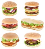 Hamburger isolated collection set cheeseburger tomatoes lettuce Stock Photography Hamburger isolated collection set cheeseburger tomatoes lettuce Stock Photography