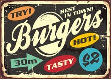 Hamburger retro labels set on old metal sign vector illustration Hamburger retro labels set on old metal sign vector illustration