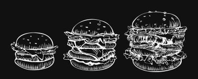Hamburgers set vector logo design template. Fast food or restaurant icons. Hand drawn illustration of hamburger burgers stock illustration Hamburgers set vector logo design template. Fast food or restaurant icons. Hand drawn illustration of hamburger burgers stock illustration