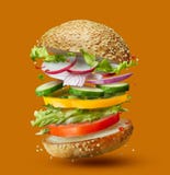 Hamburgeru przygotowania składniki spada w miejsce obrazy royalty free Hamburgeru przygotowania składniki spada w miejsce obrazy royalty free