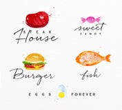 Hamburguesa de la etiqueta de la acuarela stock de ilustración Hamburguesa de la etiqueta de la acuarela stock de ilustración