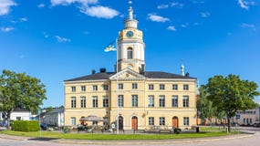 The old town hall building in the central square of old town of Hamina, Finland