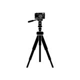 Han svärtar symbolen är en tripod med en kamera royaltyfri illustrationer Han svärtar symbolen är en tripod med en kamera royaltyfri illustrationer