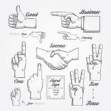Hand And Finger Sign Doodle Drawn On Chalkboard Background. Royalty Free Stock Photos