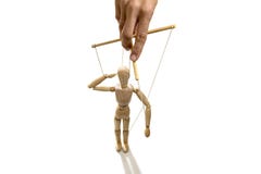 Hand die een geïsoleerde marionet manipuleren, stock afbeelding Hand die een geïsoleerde marionet manipuleren, stock afbeelding