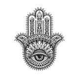 Hand dragen indisk hamsa med etniska prydnader också vektor för coreldrawillustration stock illustrationer Hand dragen indisk hamsa med etniska prydnader också vektor för coreldrawillustration stock illustrationer