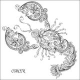 Hand dragen modell för cancer för zodiak för färgläggningbok vektor illustrationer Hand dragen modell för cancer för zodiak för färgläggningbok vektor illustrationer