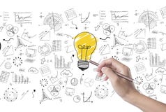 Hand draw lightbulb on wall background. concept for new ideas Stock Photo Hand draw lightbulb on wall background. concept for new ideas Stock Photo