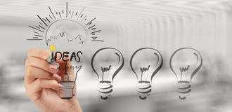 Hand Drawing Creative Business Strategy With Light Bulb Stock Image