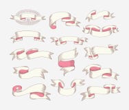 Hand drawing ribbon set in engraving old vintage style design el Royalty Free Stock Photos Hand drawing ribbon set in engraving old vintage style design el Royalty Free Stock Photos