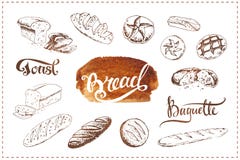 Hand drawn bakery icons set. Vector food sketches royalty free illustration Hand drawn bakery icons set. Vector food sketches royalty free illustration