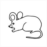 Hand Drawn Black Vector Illustration Of A Beautiful Adult Young Mouse With A Long Tail Isolated On A White Background Royalty Free Stock Photography