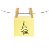 Hand-drawn christmas tree on yellow sticker hanging on clothespins. Vector on white background. Hand-drawn christmas tree and santa claus and snowman on three stock illustration Hand-drawn christmas tree on yellow sticker hanging on clothespins. Vector on white background. Hand-drawn christmas tree and santa claus and snowman on three stock illustration