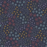 Hand Drawn Foliage and Flowers, Mimicking Embroidery Stitches, on Dark Background Floral Vector Seamless Pattern vector illustration Hand Drawn Foliage and Flowers, Mimicking Embroidery Stitches, on Dark Background Floral Vector Seamless Pattern vector illustration