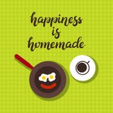 Hand drawn Happiness is homemade typography lettering poster with breakfast table on background royalty free illustration Hand drawn Happiness is homemade typography lettering poster with breakfast table on background royalty free illustration