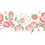 Hand drawn horizontal seamless vignette with red and pink roses isolated on the white background. royalty free illustration Hand drawn horizontal seamless vignette with red and pink roses isolated on the white background. royalty free illustration