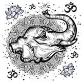 Hand-drawn mooi olifantshoofd met Indische Mandala, rond ornamentpatroon Hagh-Hagh-detailed vectorillustratie stock illustratie Hand-drawn mooi olifantshoofd met Indische Mandala, rond ornamentpatroon Hagh-Hagh-detailed vectorillustratie stock illustratie