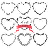 Hand drawn rustic vintage heart wreaths. Floral vector graphic.
