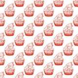 Hand drawn seamless pattern with strawberry cupcake stock illustration Hand drawn seamless pattern with strawberry cupcake stock illustration